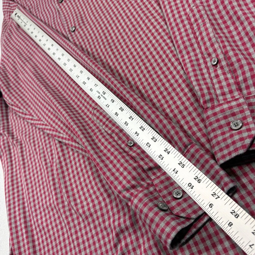 Banana Republic Slim Fit Wrinkle Resistant Gingham Shirt Mens L Tall Red Grey